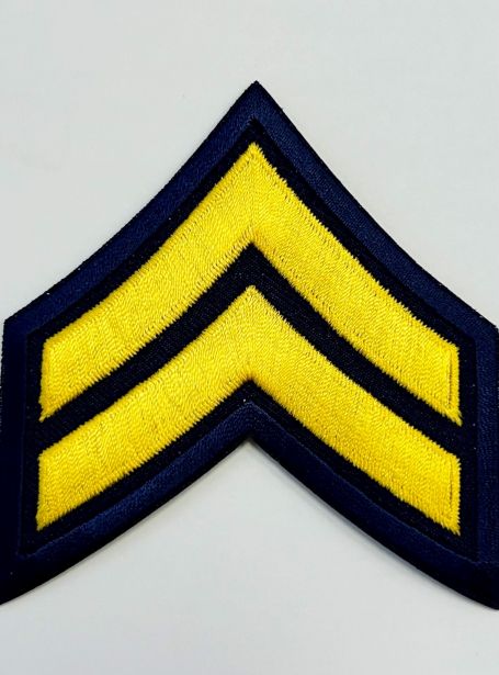 CORPORAL (CPL) CHEVRONS MEDIUM GOLD on NAVY - SOLD in PAIRS.